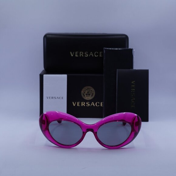 Versace VE4456U 533487 Oval Sunglasses – Pink Transparent/Dark Grey main image 12